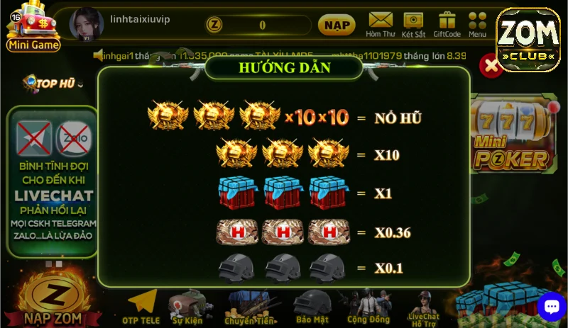 Hướng dẫn chơi nổ hũ PUBG Zomclub